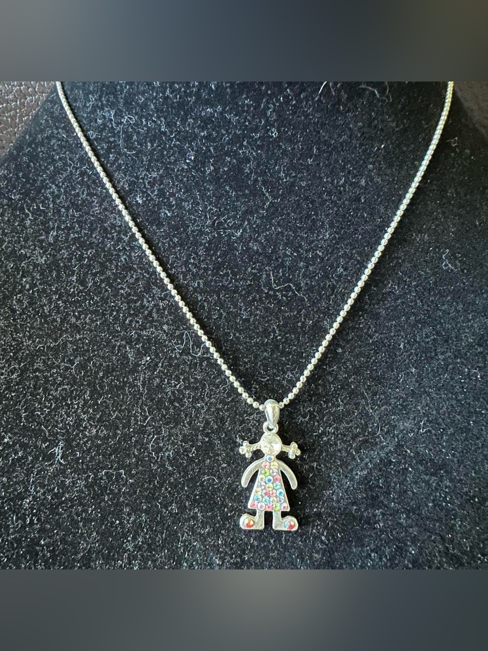 Vintage rhinestone girl silver necklace.